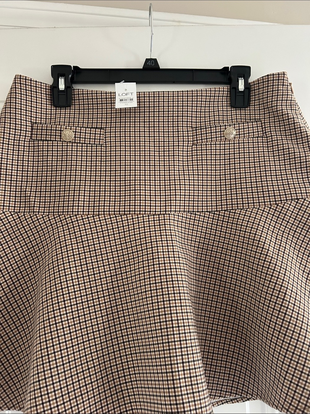 LOFT Beige and Brown Plaid Circle Skirt